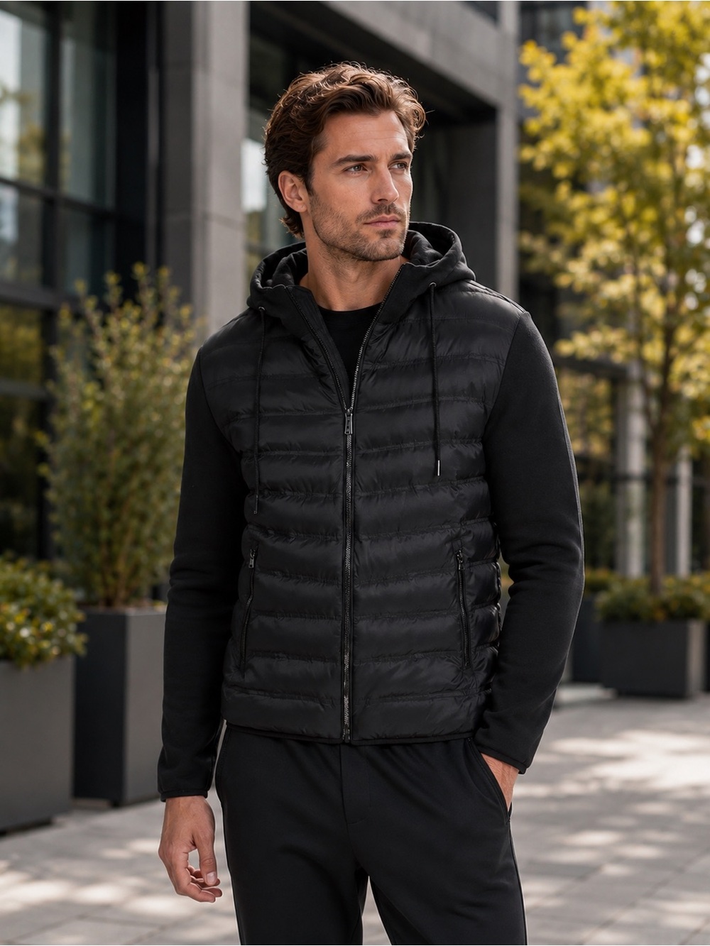 Michael Kors Galway Quilted Mixed-Media Jacket – Men’s XXL, Black